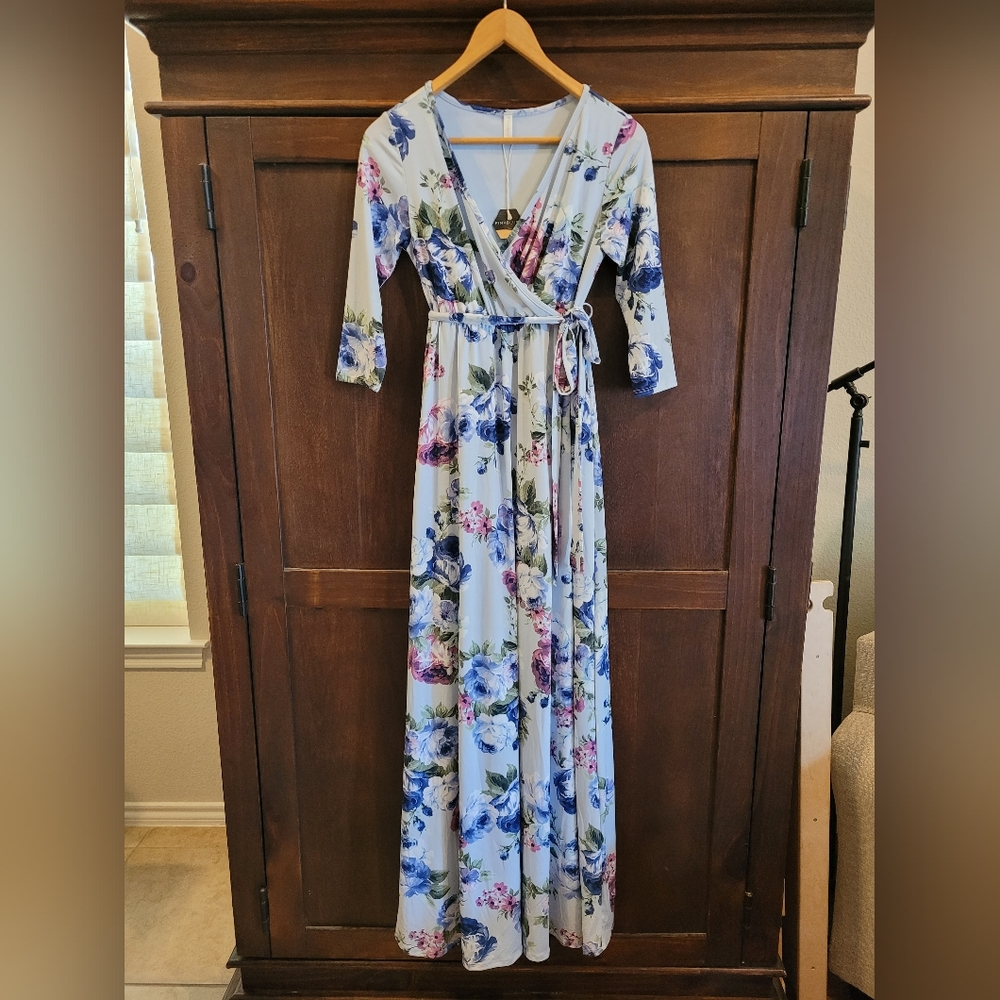 Pink Blush Floral Sash Tie Maternity/Nursing Dress
